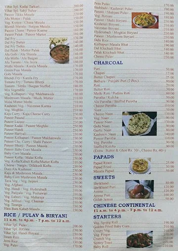 Hotel Vihar menu 