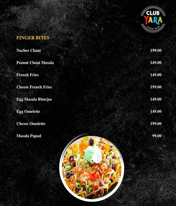 Club Yara menu 