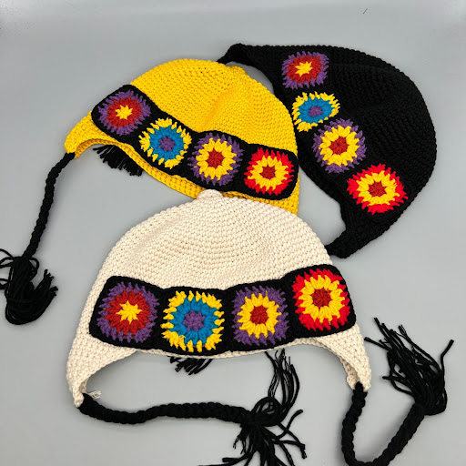 Title 4, Ethnic Hand Made Flower Knitted Pot Hat Female