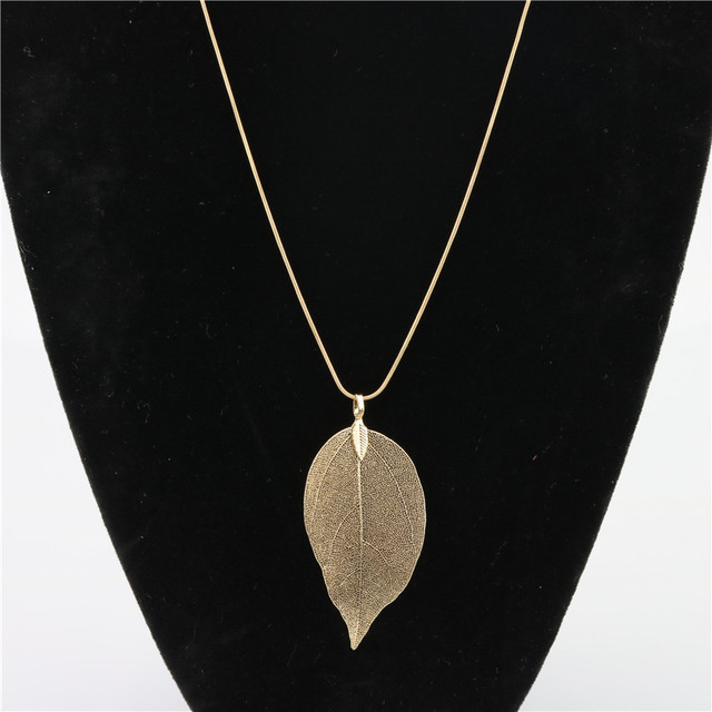 Natuurlijke bladketting gouden blad vergulde hanger Lange trui ketting voor een verfijnde en elegante uitstraling