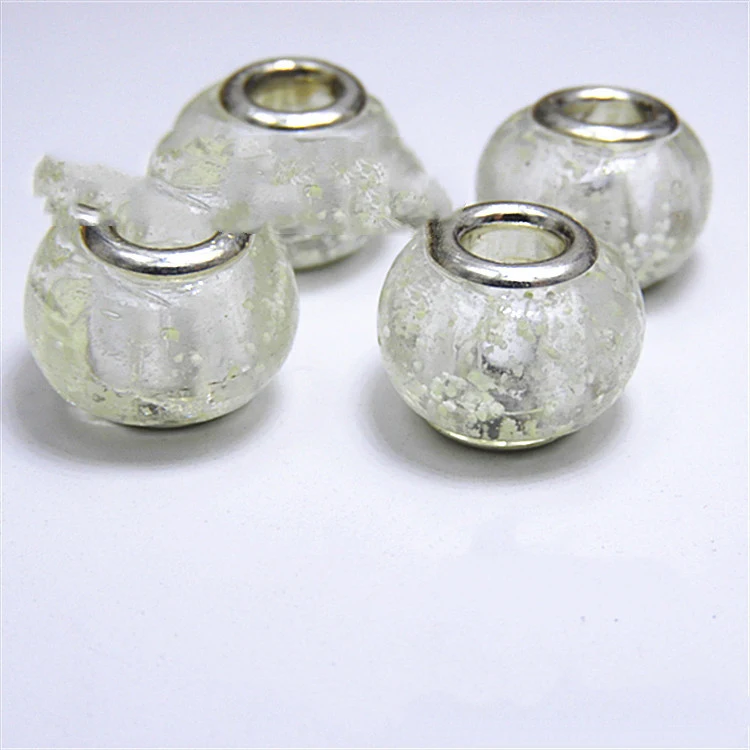 Perles en vrac à gros trou, glaçure colorée et lumineuse pour bijoux DIY. Particules internes brillantes, pour bracelets et colliers.