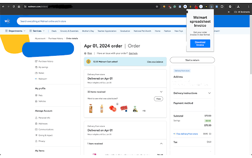 Walmart Spreadsheet Invoice
