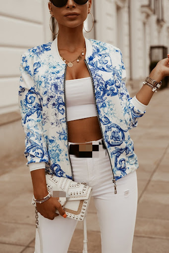 Title 7, Long Sleeve Printed Short Jacket Small Coat Wom...