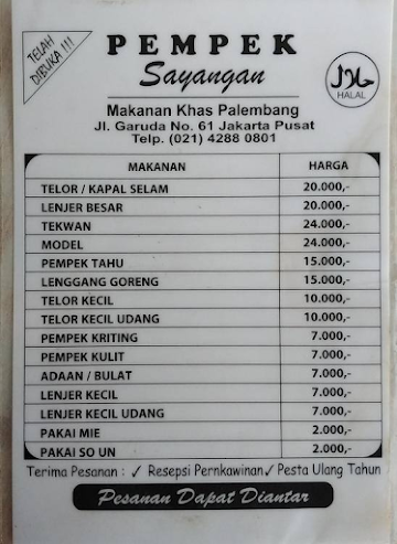 Pempek Sayangan menu 