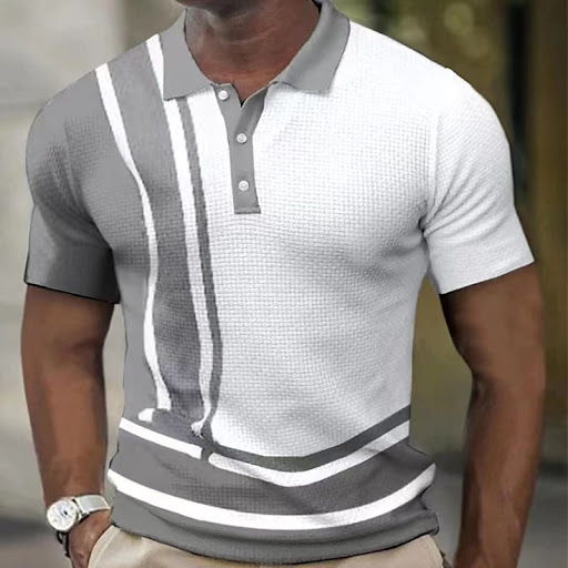 Title 4, Mens Short Sleeve Contrast Stripe Button Waffl...