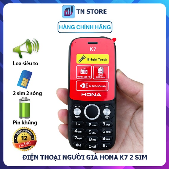 Điện Thoại Người Già Hona K7 - Nhỏ Gọn, Loa To, Đèn Pin Siêu Sáng - Mới Full Box