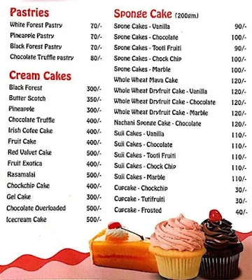 Cake Trail menu 