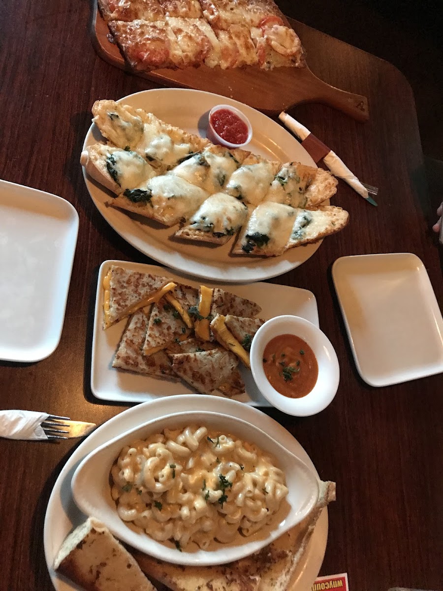 Mac and cheese, grilled cheese bites and a flat bread pizza.