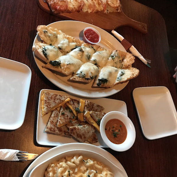 Mac and cheese, grilled cheese bites and a flat bread pizza.