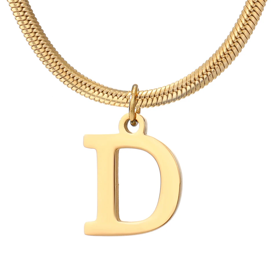 Collana con pendente lettera A-Z minimalista da donna Acciaio inossidabile Colore oro Catene a serpente Gioielli Regalo di compleanno