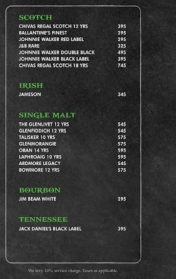 The Irish House menu 