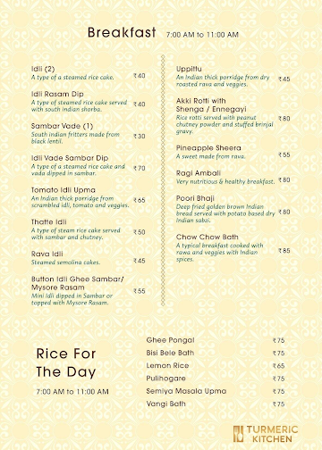 Turmeric Kitchen menu 