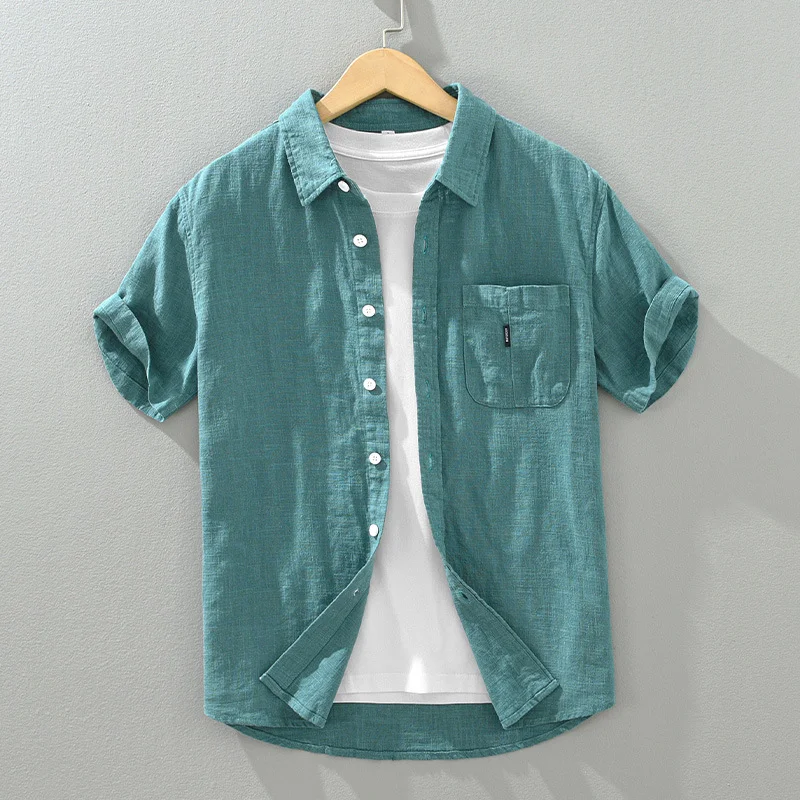 Solid Color Cotton And Linen Casual Fashion Short Sleeve Shirt, offering comfort and style for everyday wear. Perfect fo