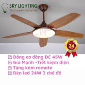 Quạt Trần Đèn 5 Cánh Vân Gỗ 1M35 Kèm Điều Khiển 6 Số Bh Động Cơ 10 Năm Sky Lighting