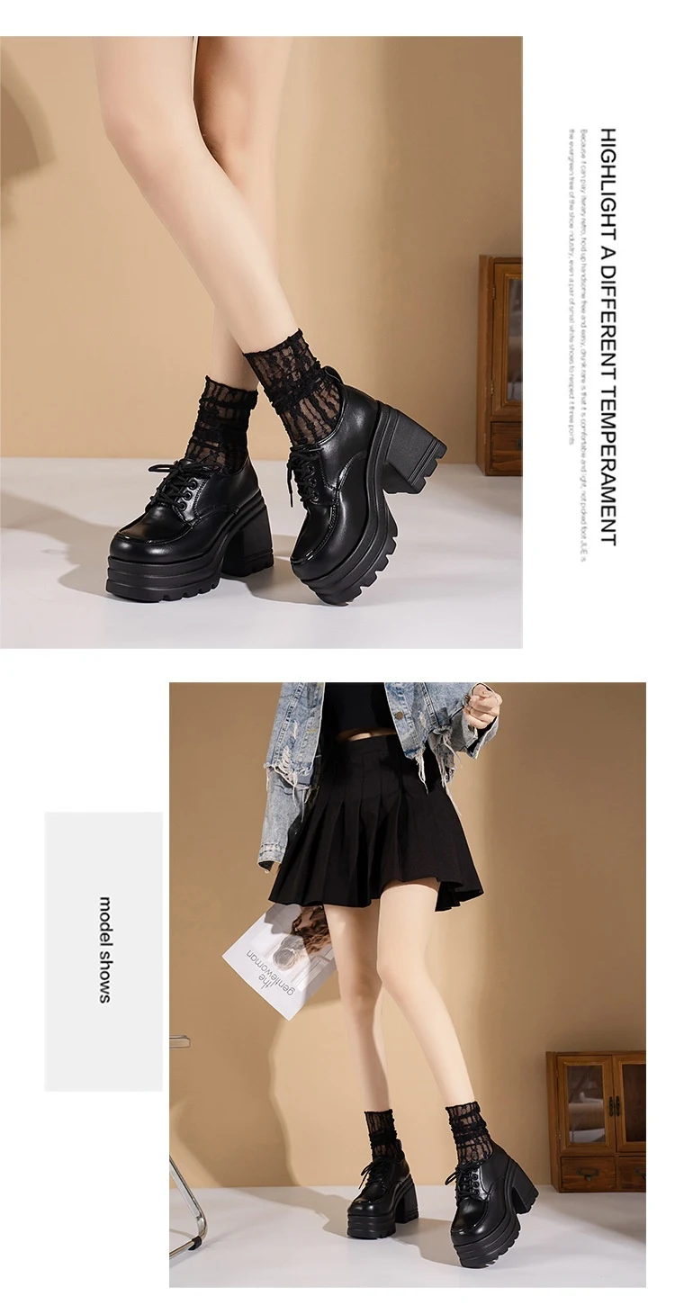 Title 15, Skórzane buty na platformie w brytyjskim stylu,...