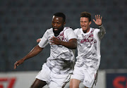 Mwape Musonda of Swallows FC celebrates goal with teammates during DStv Premiership 2022/23 match between Swallows FC and Sekhukhune United FC.