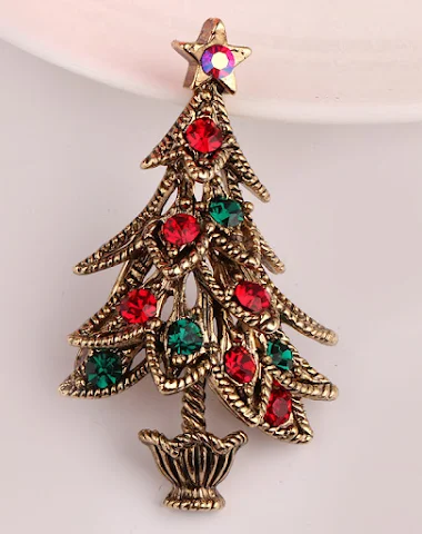 Broche sapin de Noël rétro en diama - 0