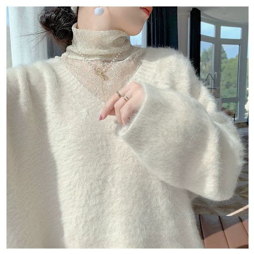 Title 2, Mink Velvet Lazy Wind Loose V-neck Sweater