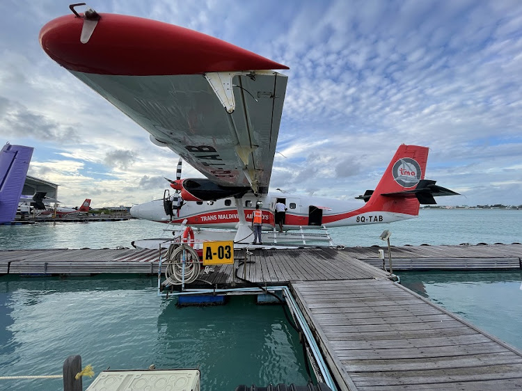 The Twin Otter seaplane that will take the writer from Male to her first resort.