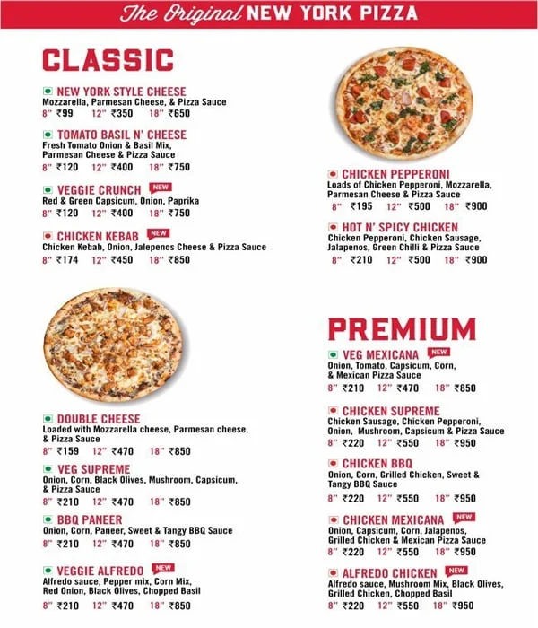 Sbarro - New York Pizza menu 