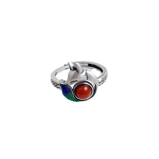 Title 6, Womens Red Agate Cute Fox Adjustable Ring Char...