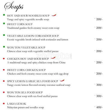 Khanasutra, Park Prime menu 