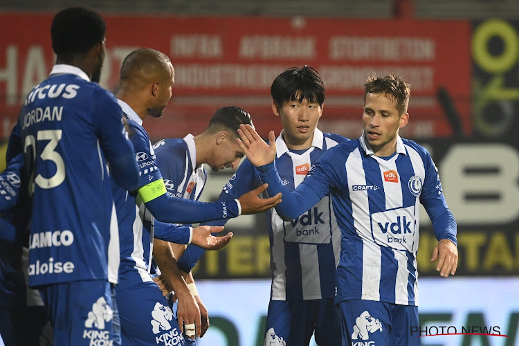 AA Gent neemt vlot de maat van Kortrijk en komt tot op drie punten van play-off 1 na match met vele goals en twee rode kaarten