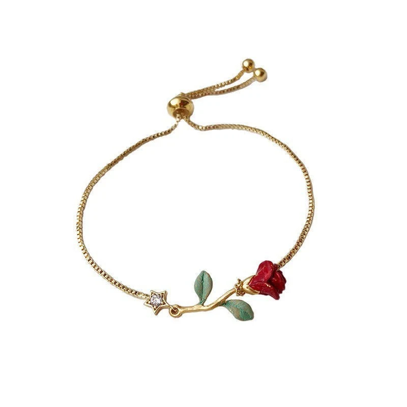 Bracelet femme rétro luxe léger avec roses peintes à la main, un bijou élégant et intemporel pour une touche de sophistication subtile et féminine.