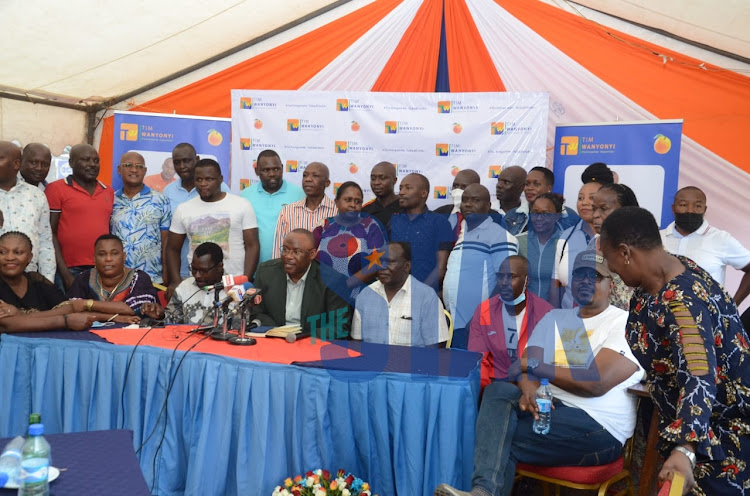 Westlands MP Tim Wanyonyi with ODM MCAs during a meeting after his declaration to vie for Nairobi gubernatorial seat at United Kenya Club (UKC) on November 19, 2021.