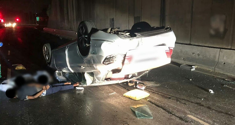 Three suspects lost control of the stolen vehicle, which overturned near Duffs Road in the early hours of Wednesday morning. Two of the suspects were injured and taken to hospital.