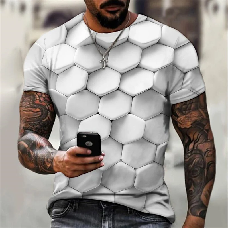 Gepersonaliseerd Casual T-shirt met 3D-honingraatprint, korte mouwen, buitenlandse handel, voor een stijlvolle en comfortabele look.