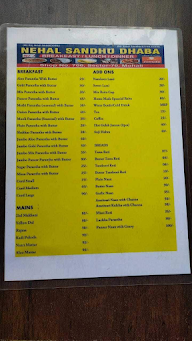 Nehal Sandhu Dhaba menu 1