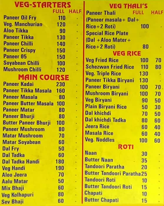 Hotel Punjab Palace menu 