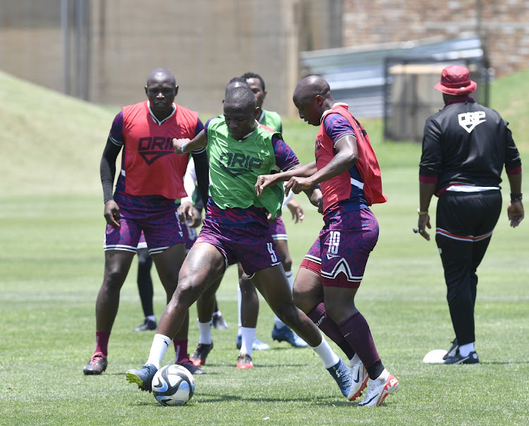 Tshegofatso Mabasa of Moroka Swallwos during the Moroka Swallows Media Day at Sturrock Park in Johannesburg on Thursday