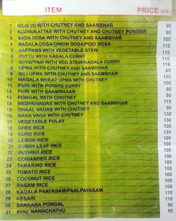 R.V Health Kitchen menu 