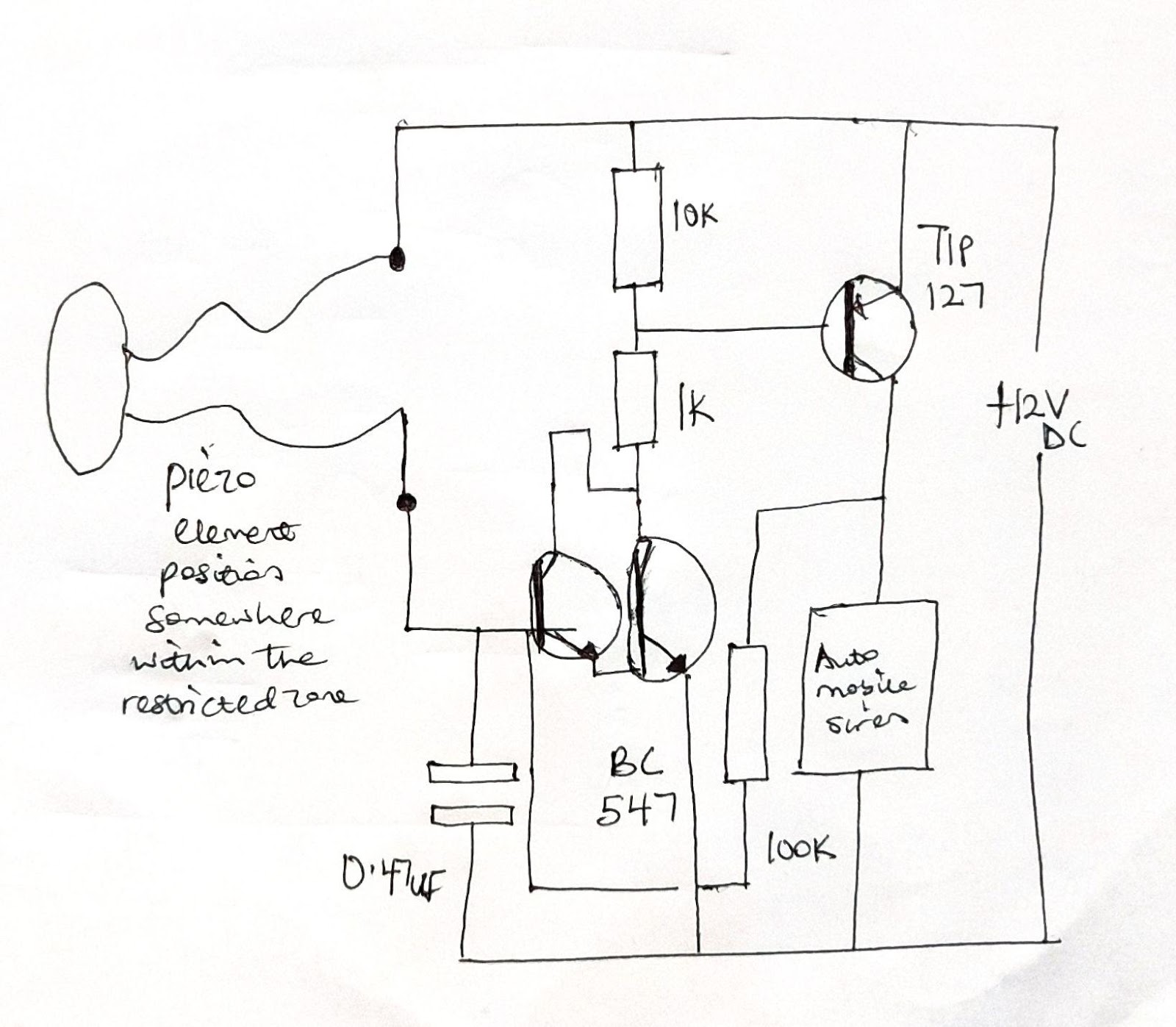 Intruder Alarm Using a Piezo Electric Sound Sensor Circuit Image