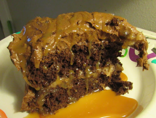 This frosting is amazing!! I used two chocolate cake mixes with german chocolate frosting between the layers and topped it with this frosting (using chocolate pudding mix)  Then drizzled with caramel syrup.  Literally the best cake I've ever had. 