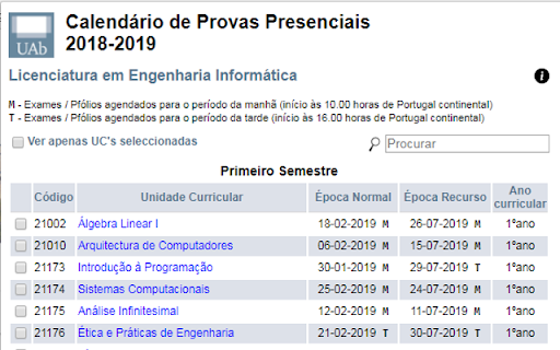 Calendário UAb 2018/2019