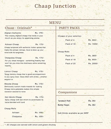 Chaap Junction menu 