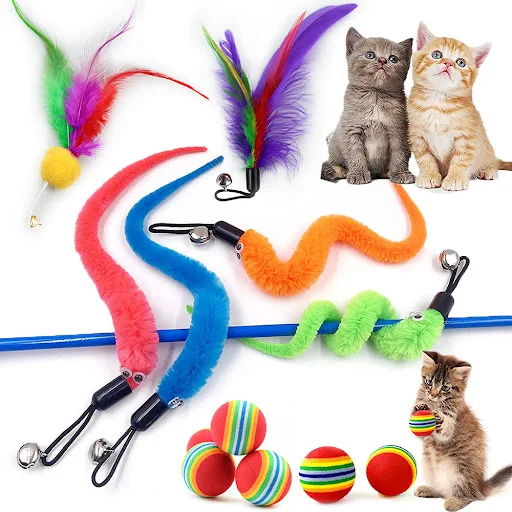 5-100Pc Interactive Cat Feather Toy Accessories False Mouse Worm Toy with Bell Replacement Refill Foam Ball Training Kit