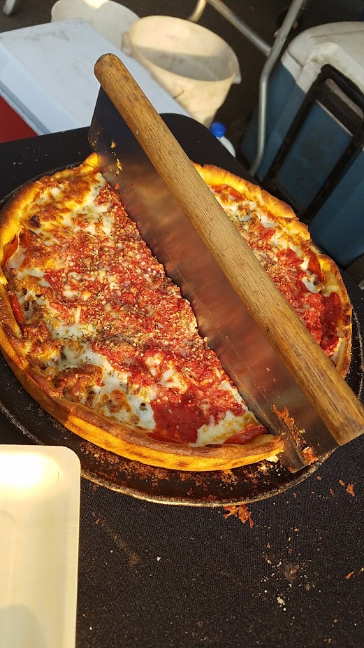 Via Chicago deep dish pizza - Meaty pizza with Isemio's sausage, pepperoni and giardinara peppers