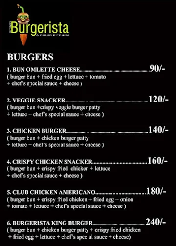 Cafe Burgerista menu 