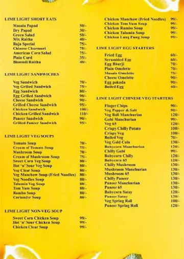 Limelight Multi Cuisine Family Restaurant menu 