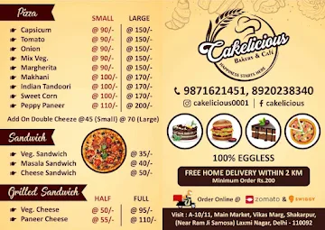 Cakelicious Bakers & Cafe menu 