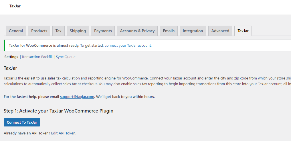 Taxjar WooCommerce tab