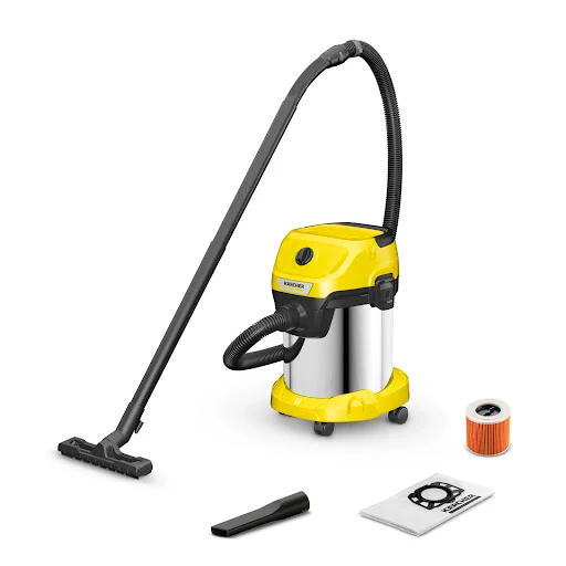 Máy hút bụi đa năng khô và ướt 1000W Karcher WD 3 S Premium, có chức năng hút và thổi, bình chứa bụi thép không gỉ 17L chống nước