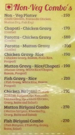 Bhagya Parnika menu 