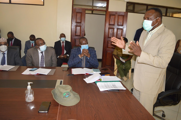 Kiambu county commissioner Wilson Wanyanga talks to the Senate Committee on National Security, Defence and Foreign Relations on Monday