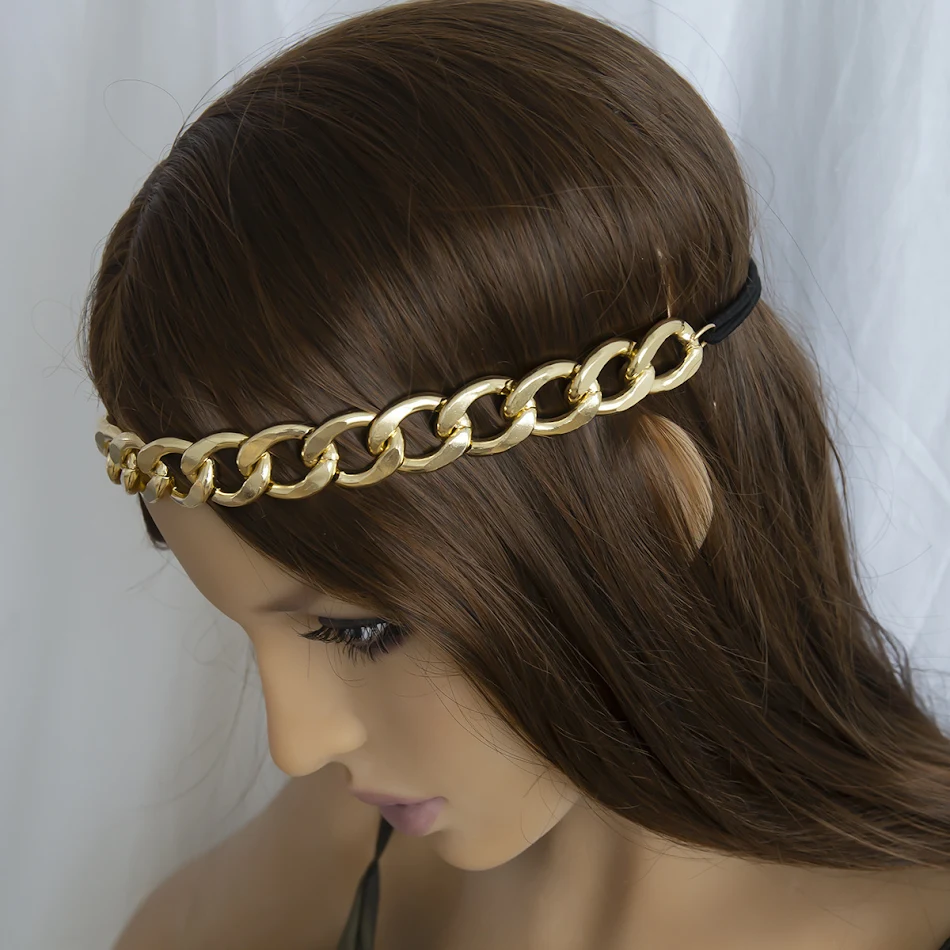 Handgemaakte haarband met dikke, rekbare en veelzijdige ketting. Eenvoudig en overdreven, perfect voor elke look. Style je haar!