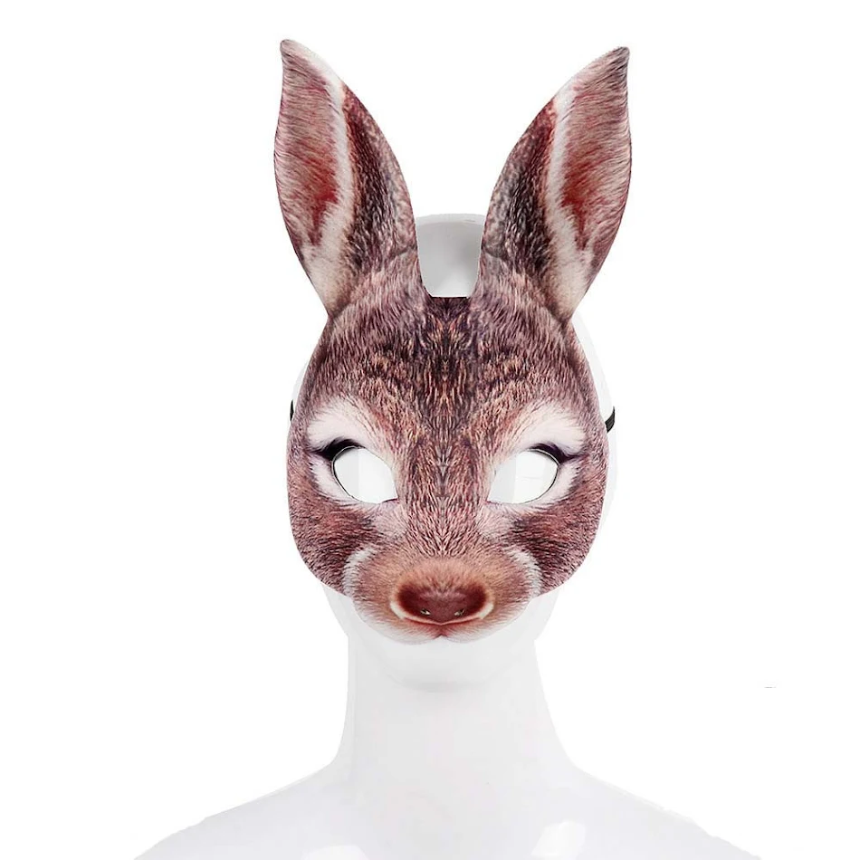 Máscara de coelho animal de meia face EVA para festa de carnaval ou mascarada. Fantasia divertida e confortável para eventos. Ideal para celebrações.